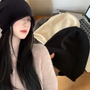 Fashion Women Knitted Baggy Beanie Hat Winter Warm Slouchy Knit Woolen Skullies Cap Outdoor Windproof Drawstring Pullover Hat